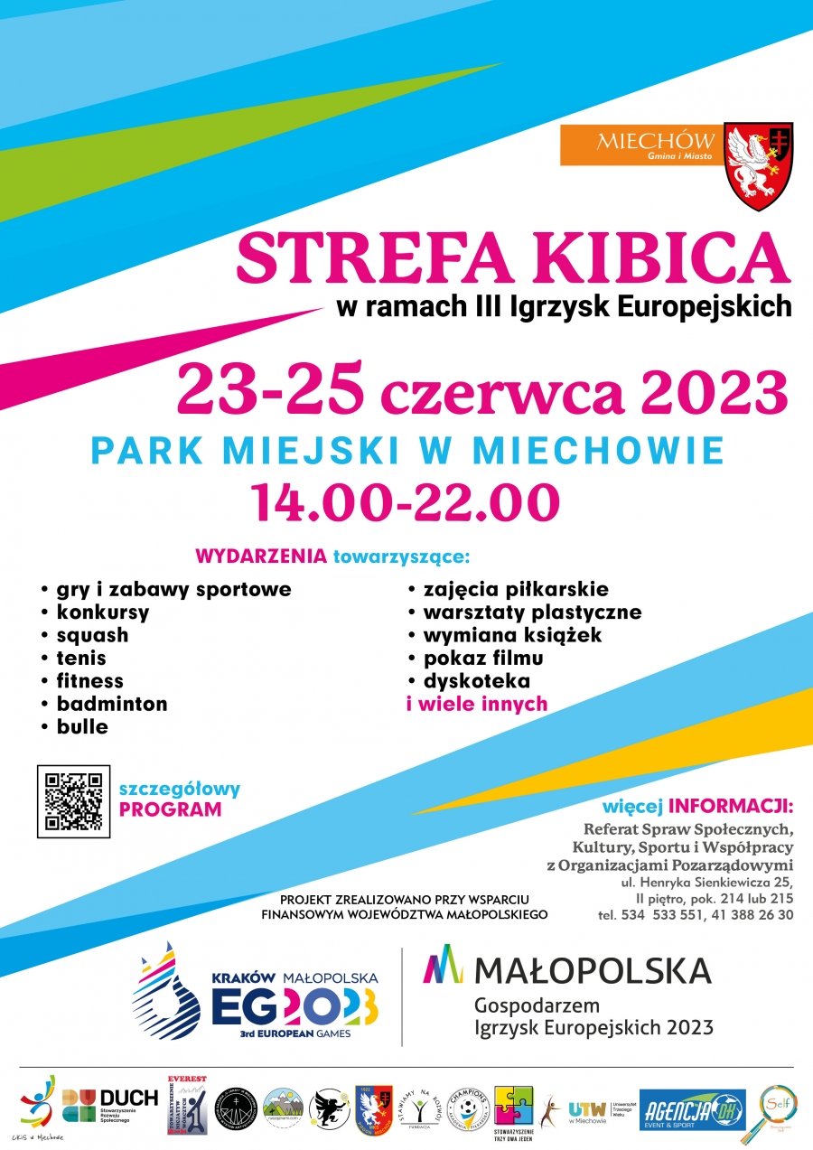 IGRZYSKA EUROPEJSKIE. Strefa Kibica w Parku Miejskim w Miechowie 23-25 czerwca 2023 r.