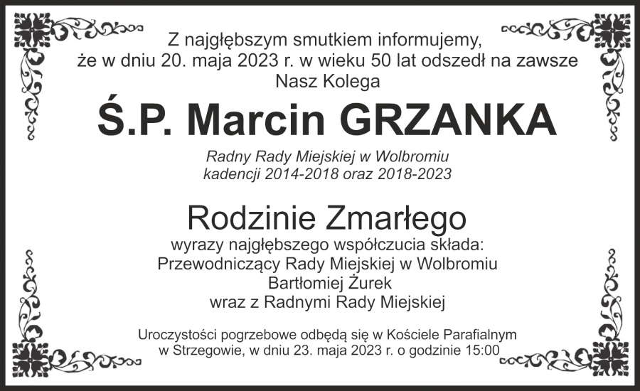 Odszedł Marcin Grzanka – Radny Rady Miejskiej w Wolbromiu
